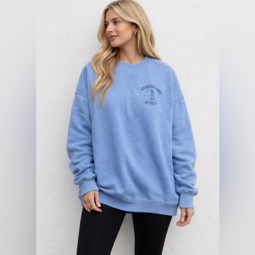 Aerie Oversized Getaway Blizzard Wonderland Spirit Blue Sweatshirt  S NWT